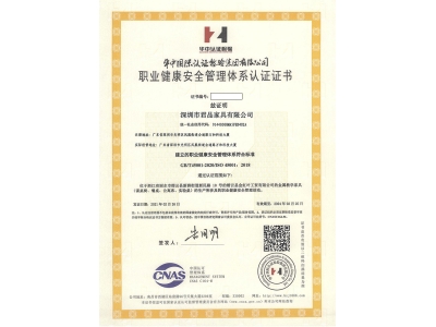职业健康安全管理体系证书